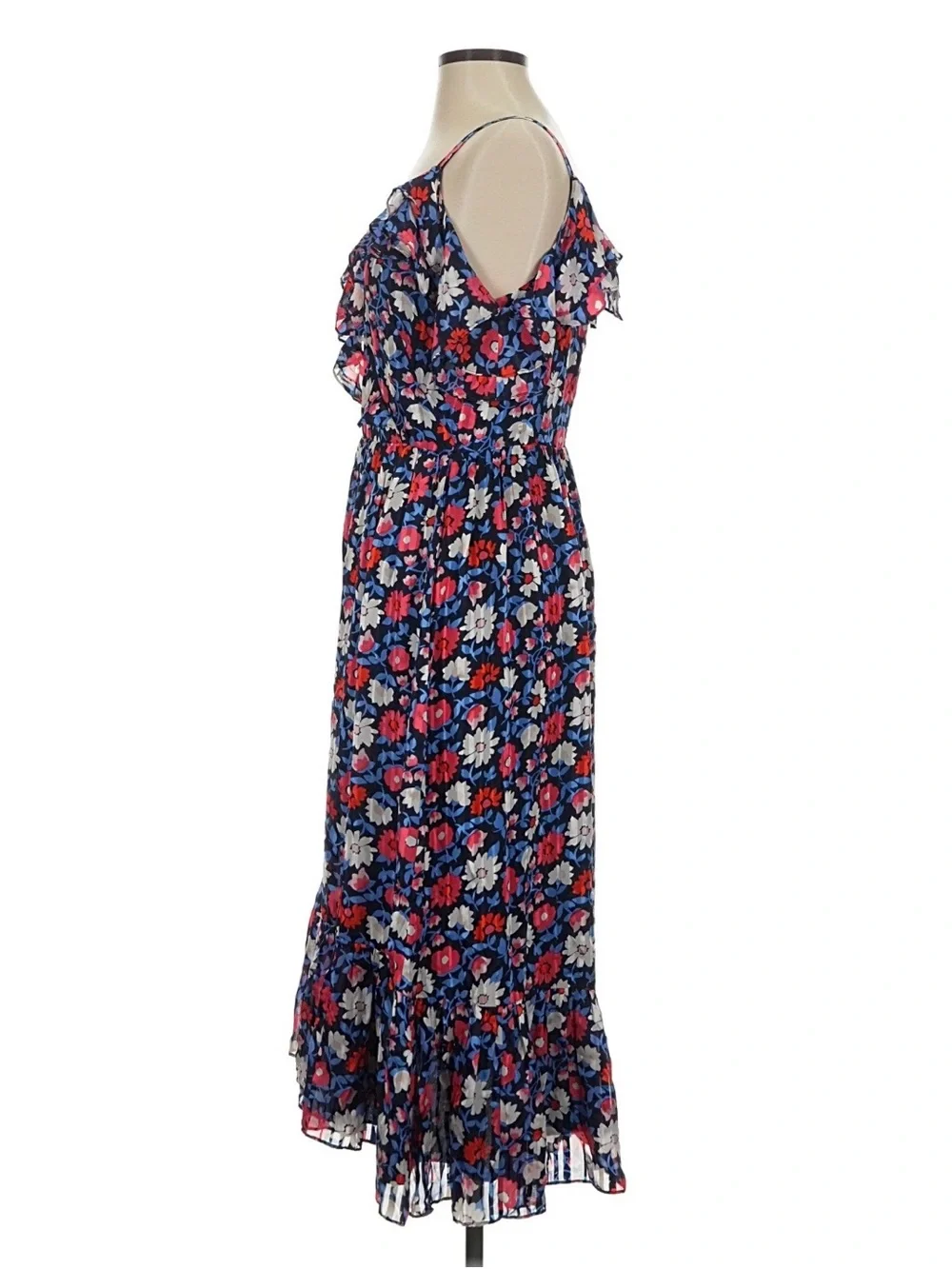 Kate Spade Navy Floral Cold Shoulder Ruffle Midi Dress - Sz 2